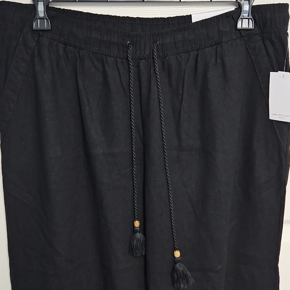 Westbound Linen Blend Mid Rise Straight Leg Lightweight Pant: Black: Size- 2X‎